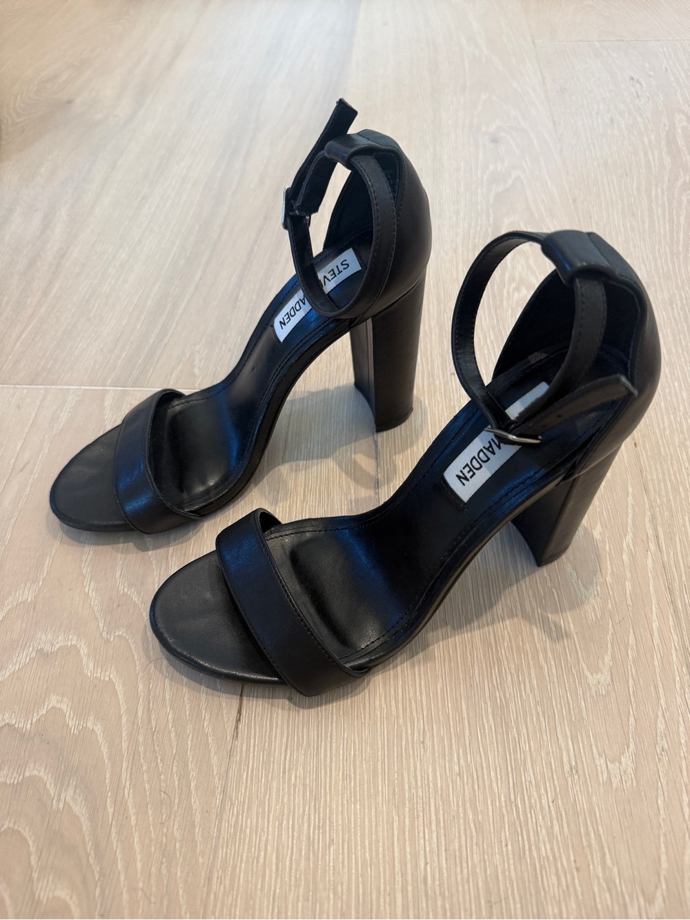 Steve Madden Black Block Heel Ankle Strap Sandals